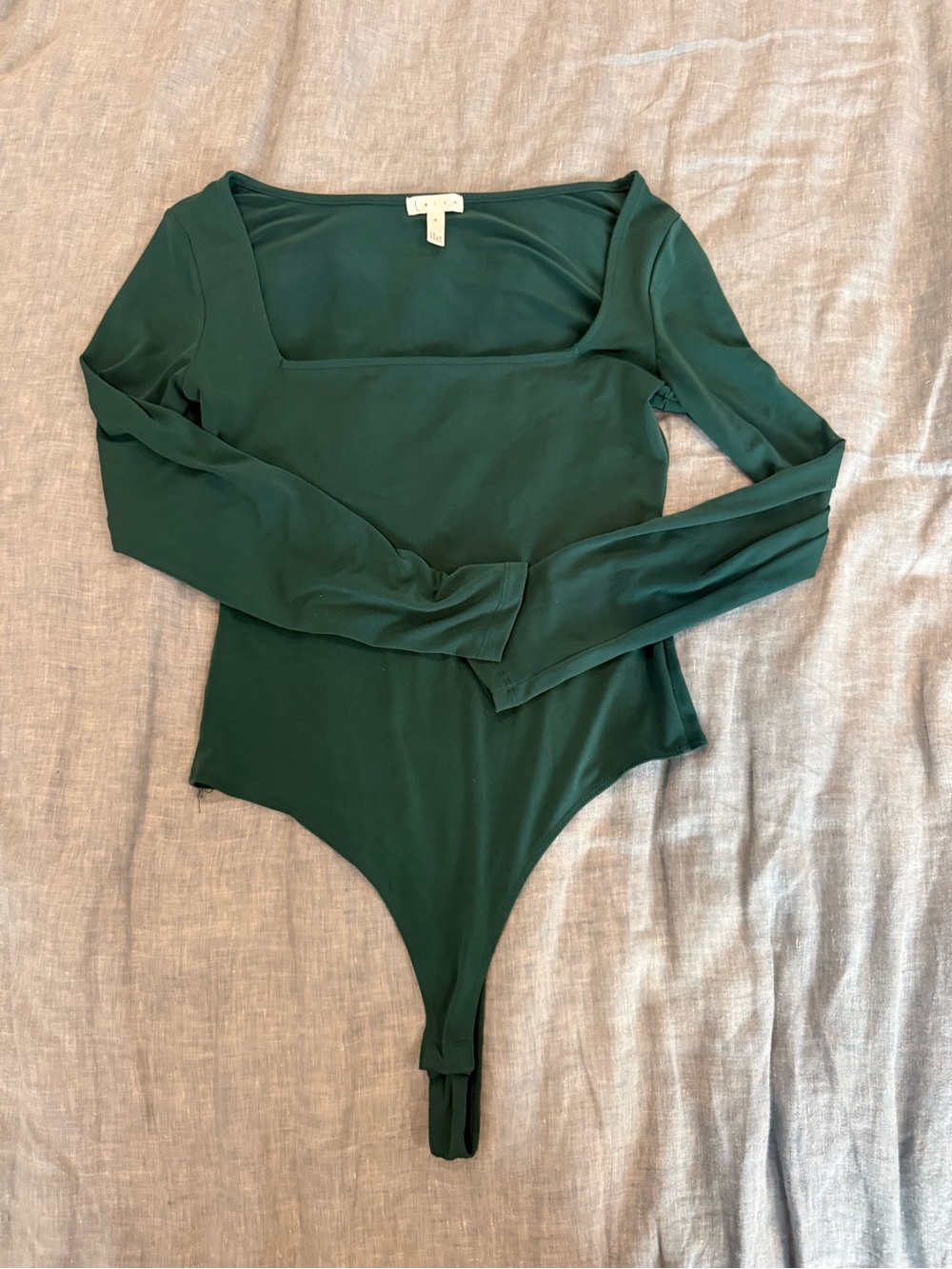 Leith Emerald Green Long Sleeve Square Neck Bodysuit